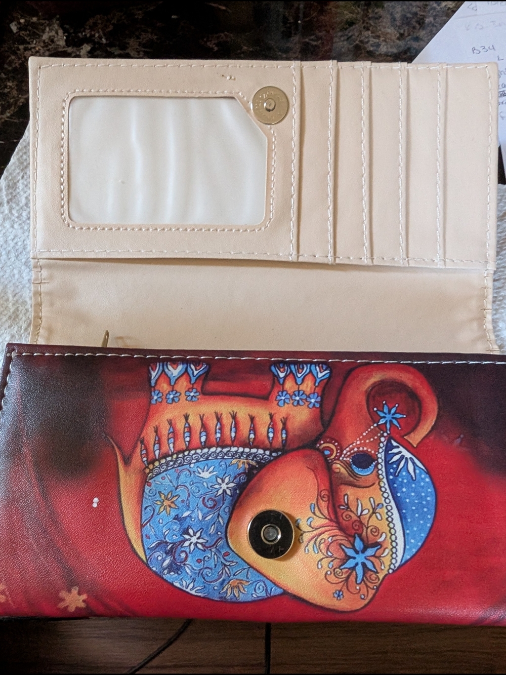 Hand-Painted Elephant Leather Continental Wallet NWOT - Picture 6 of 7